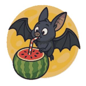 A bat drinks watermelon juice - Cross stitch pattern