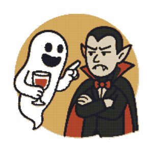 A ghost and a vampire are planning on Halloween - Cross stitch pattern