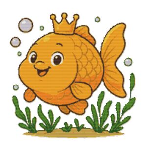 A plump goldfish with a crown on its head - Cross stitch pattern