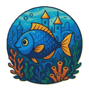Blue fish in the sea - Cross stitch pattern