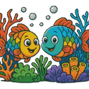 Bright fish and corals - Cross stitch pattern