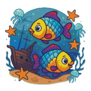 Colourful fish and a ship - Cross stitch pattern