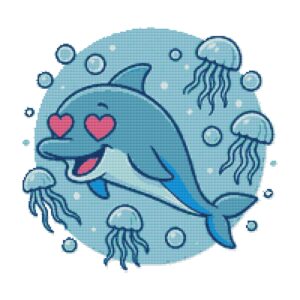 Dolphin and jellyfish in love - Cross stitch pattern