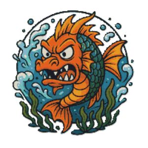 Dragon fish with furrowed brows and a grin - Cross stitch pattern