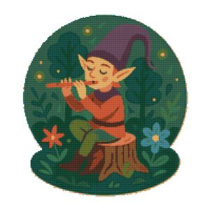 Elf musician in the forest - Cross stitch pattern