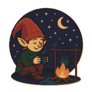 Elf with tea by the fire - Cross stitch pattern
