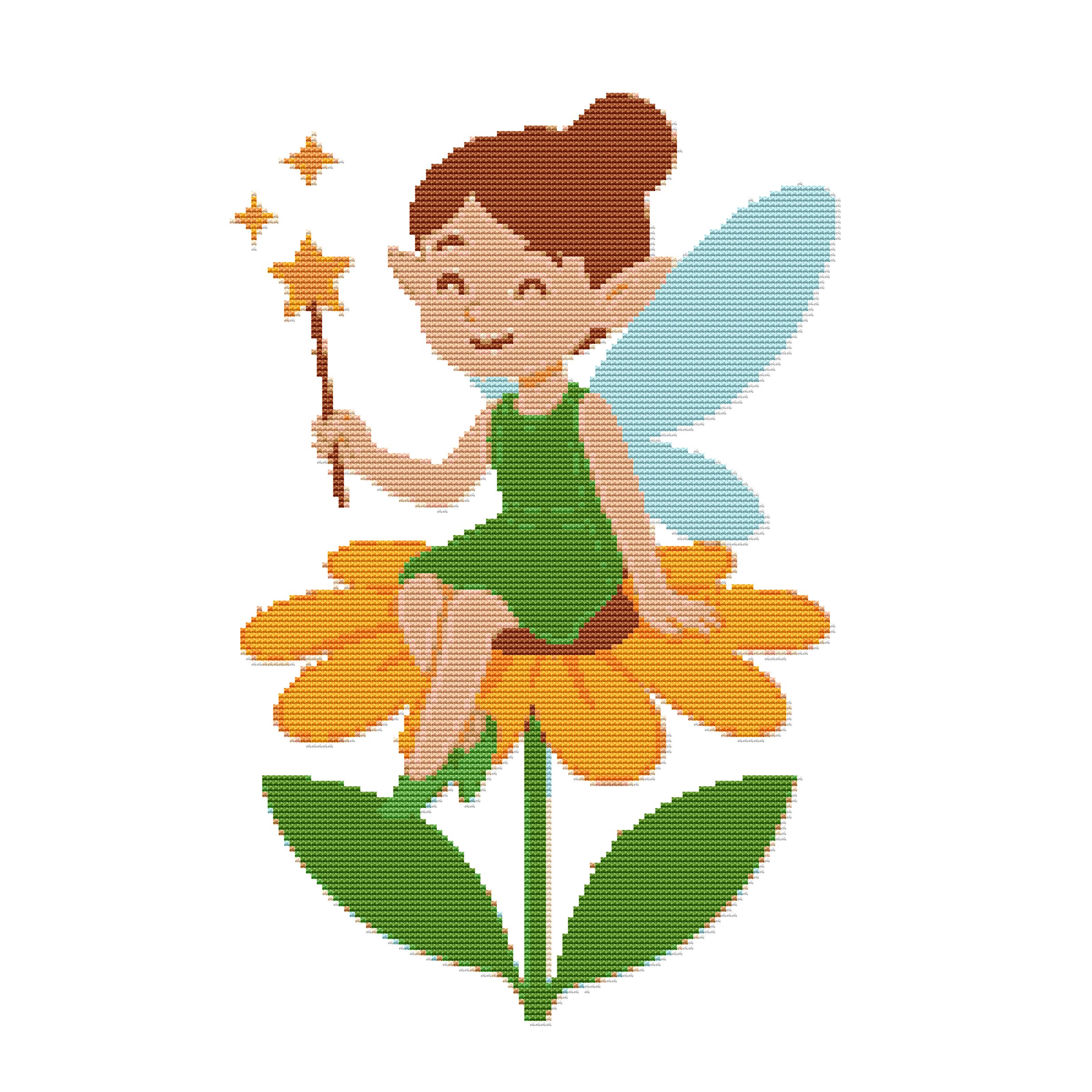 Fairy on a flower - Modern Cross Stitch Pattern
