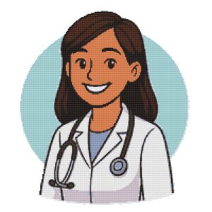 Female doctor in a white coat with a phonendoscope around her neck - Cross stitch pattern