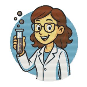 Female scientist in lab coat holding test tube - Cross stitch pattern