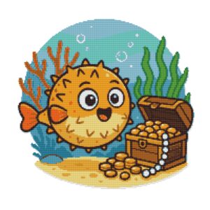 Fish and treasure with gold - Cross stitch pattern
