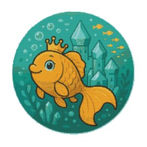 Fish with a crown in the water - Cross stitch pattern