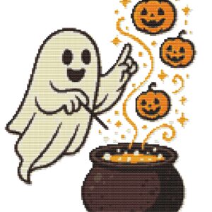 Ghost brews a potion for Halloween - Cross stitch pattern