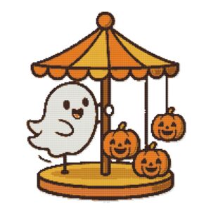 Ghosts and pumpkins on a swing for Halloween - Cross stitch pattern