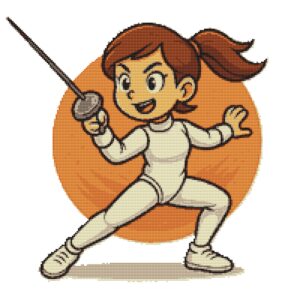Girl in fencing costume with rapier in hand - Cross stitch pattern