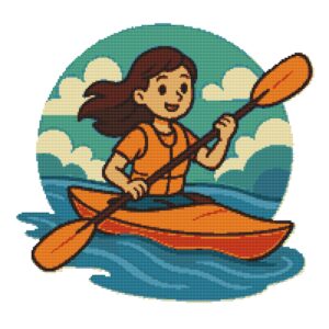 Girl on a kayak with a paddle - Cross stitch pattern