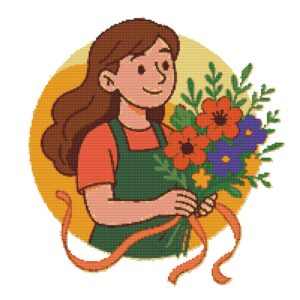 Girl with a bouquet of flowers - Cross stitch pattern