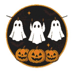 Halloween Ghosts with Pumpkins - Cross stitch pattern