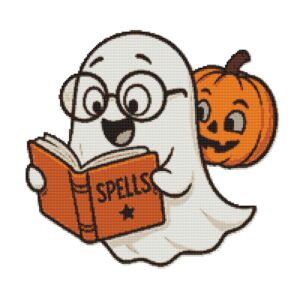 Halloween ghost casts spells - Cross stitch pattern