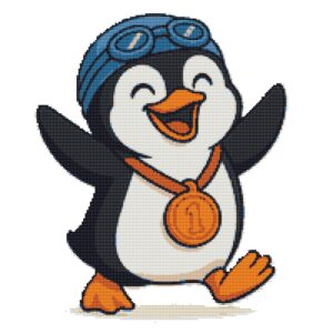Happy penguin with a medal - Cross stitch pattern