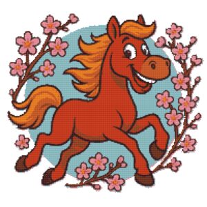 Lucky Horse and Sakura - Cross stitch pattern