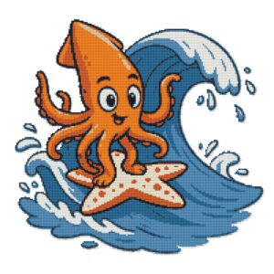 Octopus rides on starfish - Cross stitch pattern