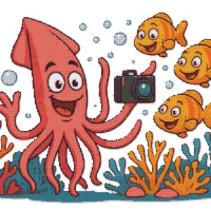 Octopus takes pictures of fish - Cross stitch pattern