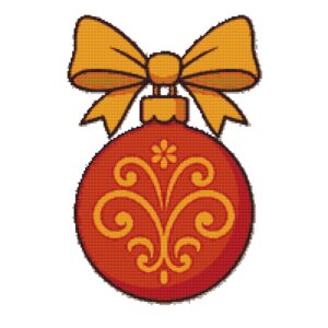 Red Christmas tree toy with a bow - Cross stitch pattern