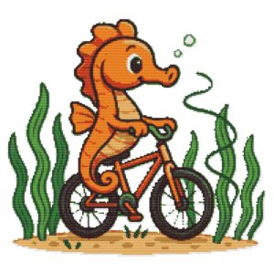 Seahorse on a bicycle - Cross stitch pattern