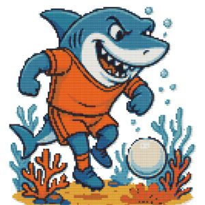 Shark plays football - Cross stitch pattern