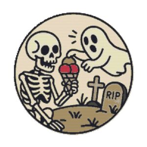 Skeleton Eating Ice Cream on Halloween - Cross stitch pattern