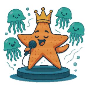 Starfish sings karaoke - Cross stitch pattern