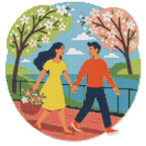 Summer and a girl with a guy - Cross stitch pattern