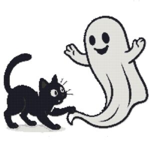 The cat plays with a ghost - Cross stitch pattern