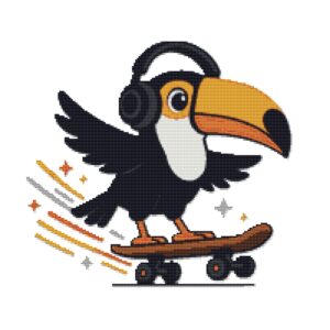 Toucan on a skateboard - Cross stitch pattern