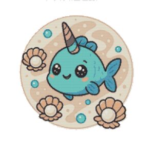 Unicorn fish with shells - Cross stitch pattern