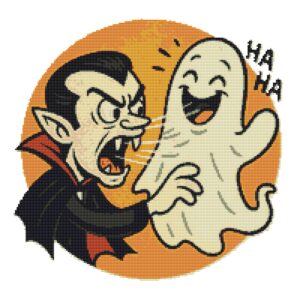 Vampire Tickles Ghost on Halloween - Cross stitch pattern