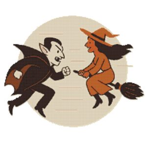 Vampire and Witch Halloween Competition - Cross stitch pattern