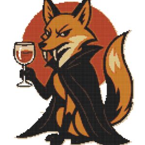 Vampire fox drinks blood on Halloween - Cross stitch pattern