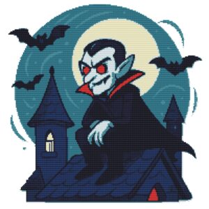 Vampire sits on rooftop on Halloween - Cross stitch pattern
