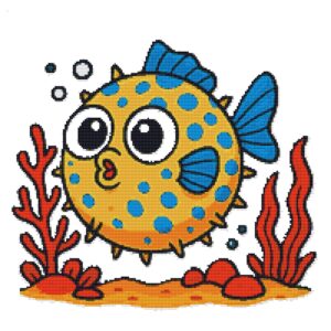Yellow fish with spikes - Cross stitch pattern