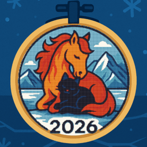 A fiery horse warms a cat - Symbol of 2026 - Cross stitch pattern PDF
