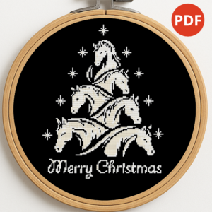 A Christmas tree in the shape of white horses - Cross stitch pattern PDF