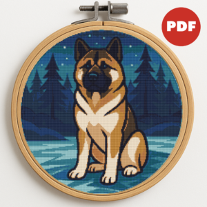 A dog in a winter forest - Cross stitch pattern PDF