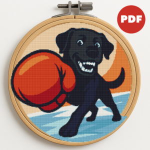 A dog wearing boxing gloves - Cross stitch pattern PDF