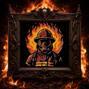 A firefighter in a gas mask - Cross stitch pattern PDF