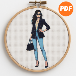 A girl with a fashionable bag - Cross stitch pattern PDF