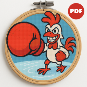 A rooster with a red boxing glove - Cross stitch pattern PDF