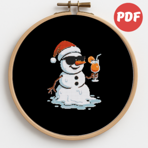 A snowman drinks a cocktail - Cross-stitch pattern PDF - Instant download