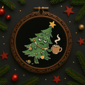 A tired Christmas tree refuses coffee - Cross stitch pattern PDF