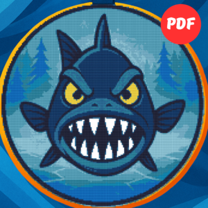 Angry blue shark with teeth - Cross stitch pattern PDF